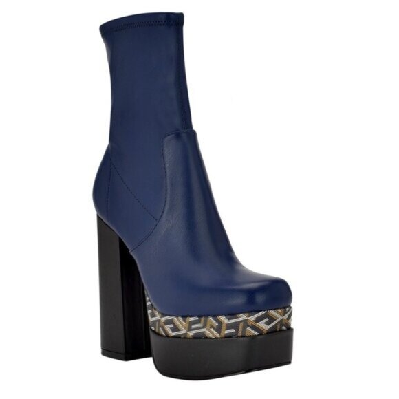 Guess Womens Blue Color Block 2 Platform Dress Booties - Picture 1 of 8